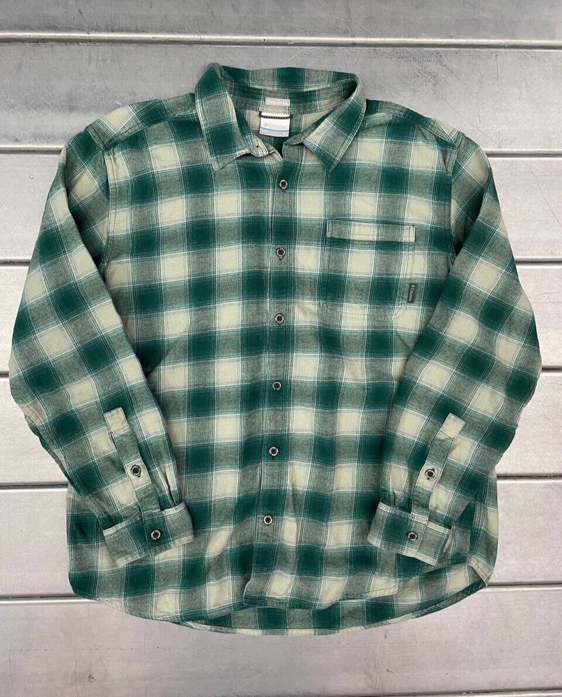 Columbia Button Down Shirt Mens XL Green Tartan Plaid Long Sleeve Casual