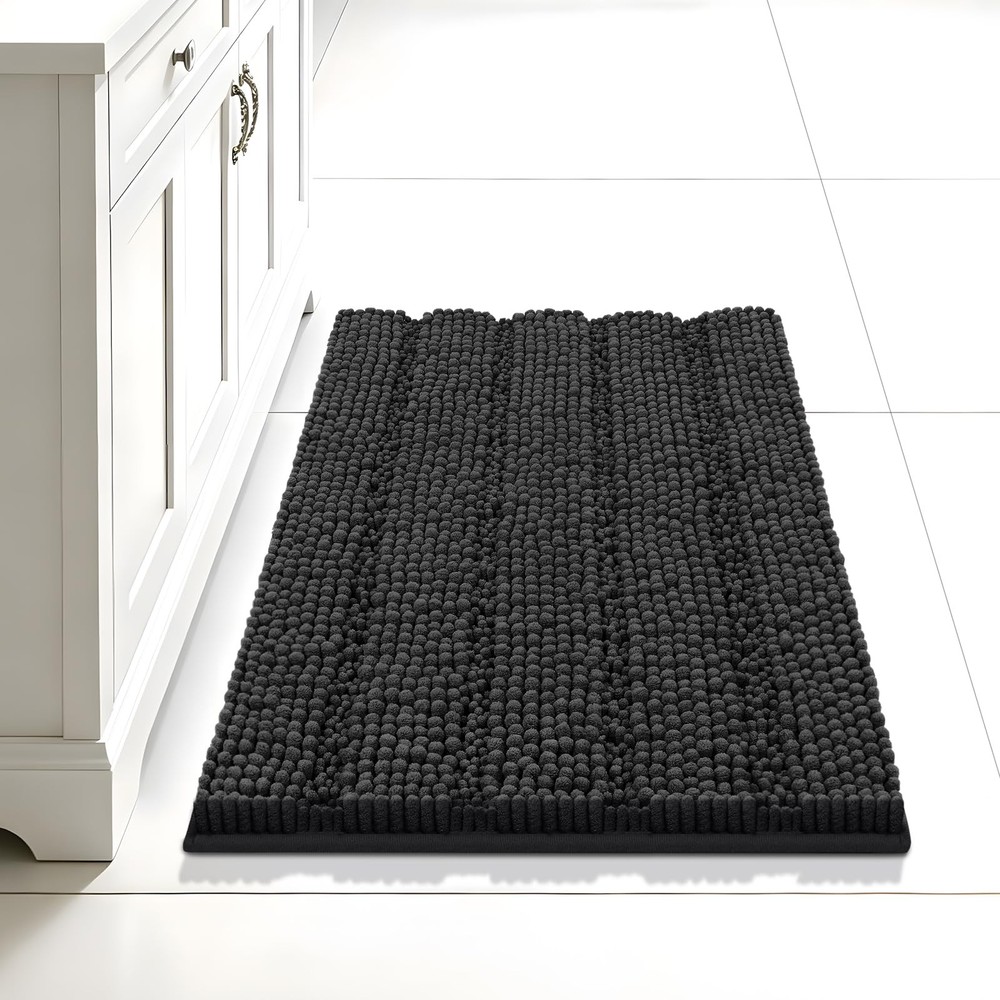 24x17 Inch Chenille Bath Mat Non Slip Backing Rug Ultra Absorbent Quick Dry