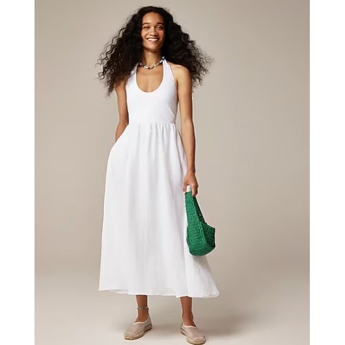 J.Crew Halter Mixy Dress Women L White Linen Cotton Resort Boho Cruise Vacay NWT
