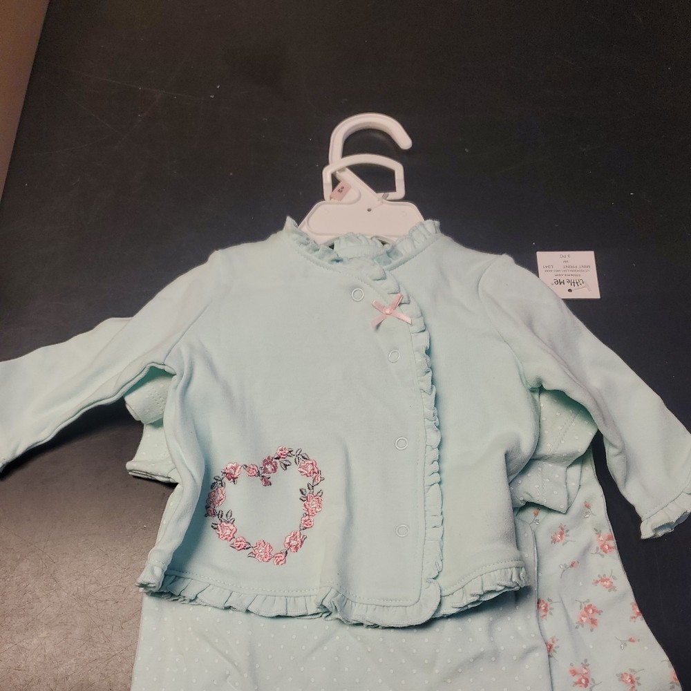 LITTLE ME 3 PC  girls 9 MONTH green  SHIRTS, pants, Bodysuit