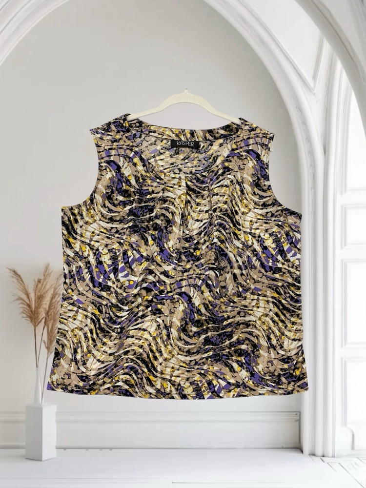 Kasper Womens Geo Print Sleeveless Top 1X Stretch Lightweight Artsy Summer Chic