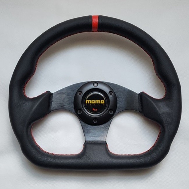 MOMO Black Leather D Shape Street Sport Steering Wheel 320mm 12.5in BRLRR
