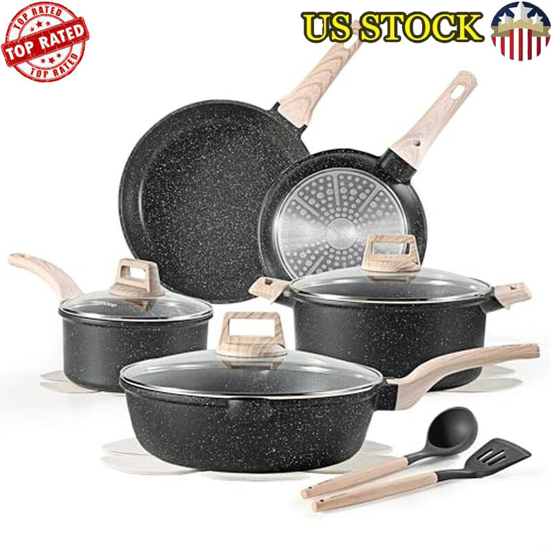 14Pcs Non Stick Granite Cookware Set for Induction Stovetops Pots Pans