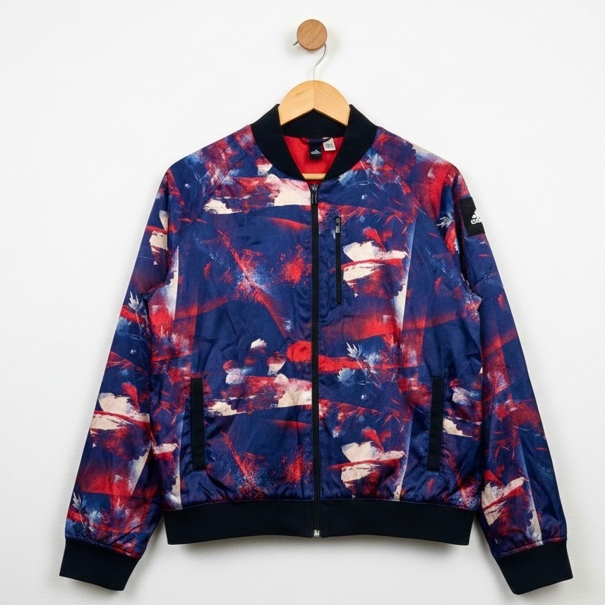 Adidas Womens Abstract Graphic Bomber Jacket Navy Red White AY2752 Size Large-image