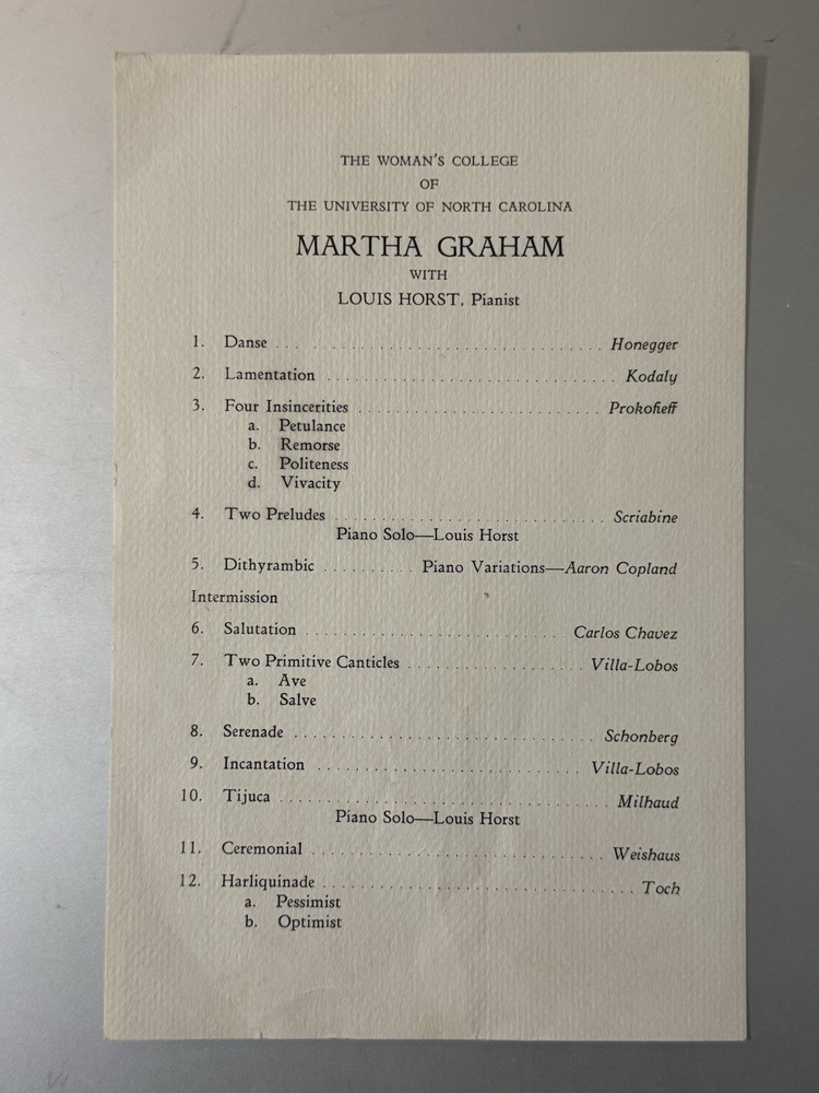 Rare Martha Graham Dance Recital Concert Program circa late 1920-Early 1930