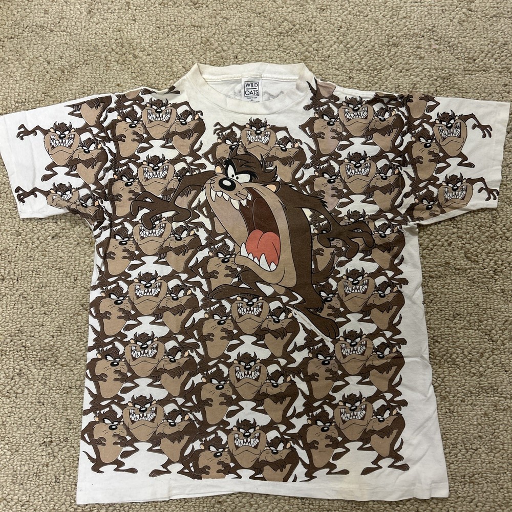 Vintage 90s Tasmanian Devil All Over Print Shirt Wild Oats USA XL Single Stitch