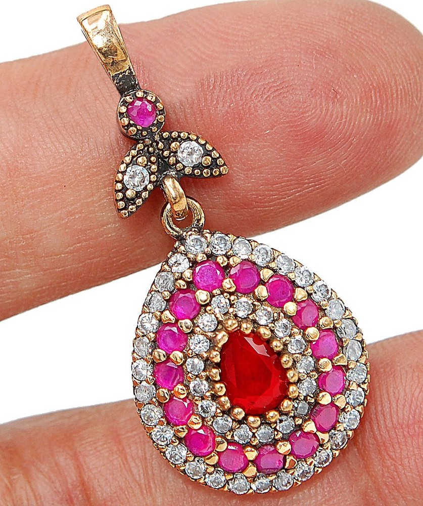 4CT Treated Ruby Sapphire Ottoman Style 925 Silver Pendant TC5
