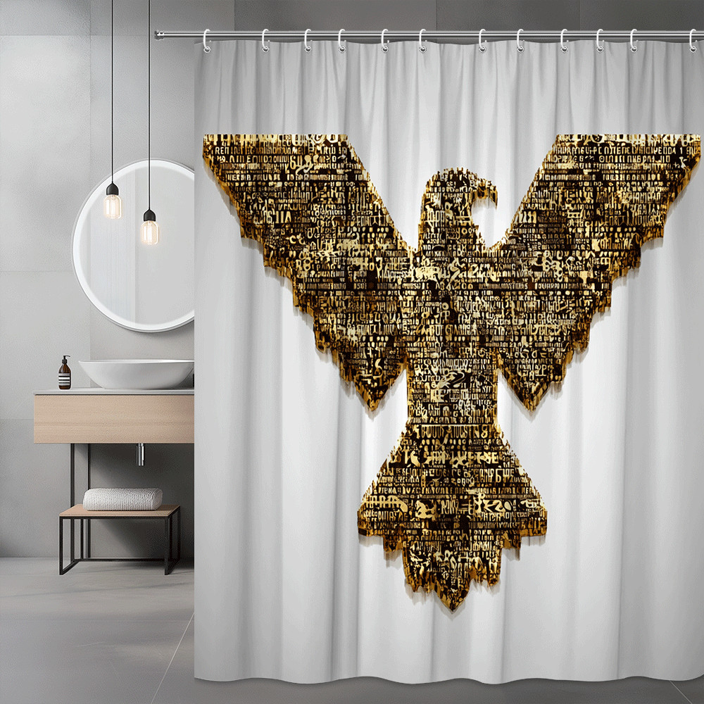 Gold Eagle Graphic Shower Curtain, Black and Gold Wall Art Print