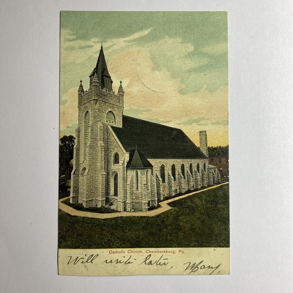 Postcard 1907 Catholic Church Chambersburg PA
