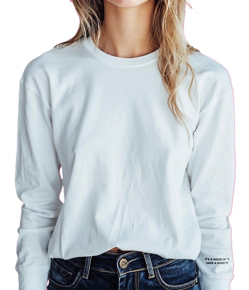 Zara Top Small White Long Sleeve Pullover Crew Neck Cotton Casual Womens S