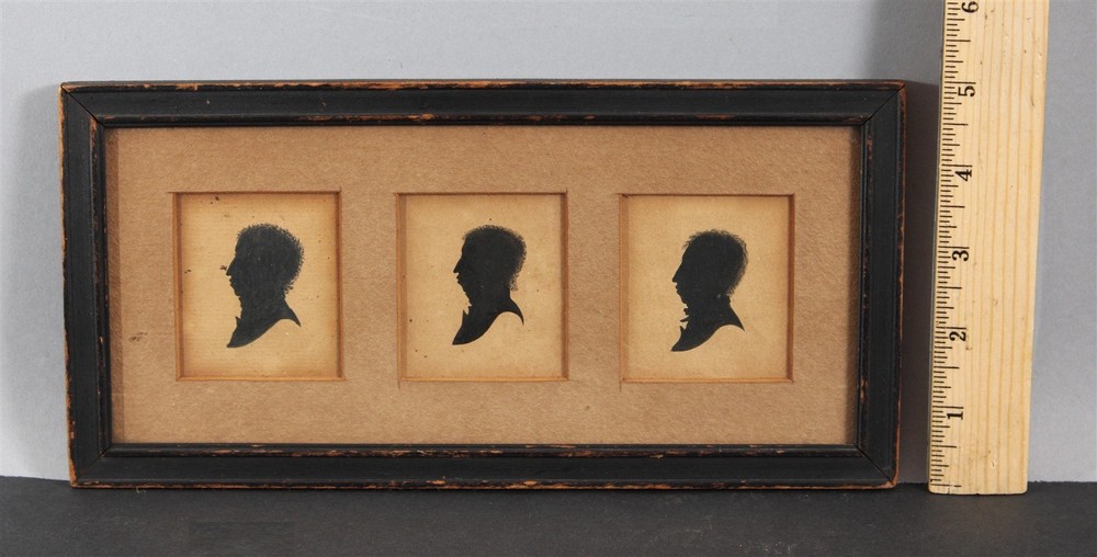Antique 19thC Folk Art Painted Miniature Victorian Gentlemen Silhouette Portrait3 Hand-Painted Portraits… Unrestored! NO RESERVE