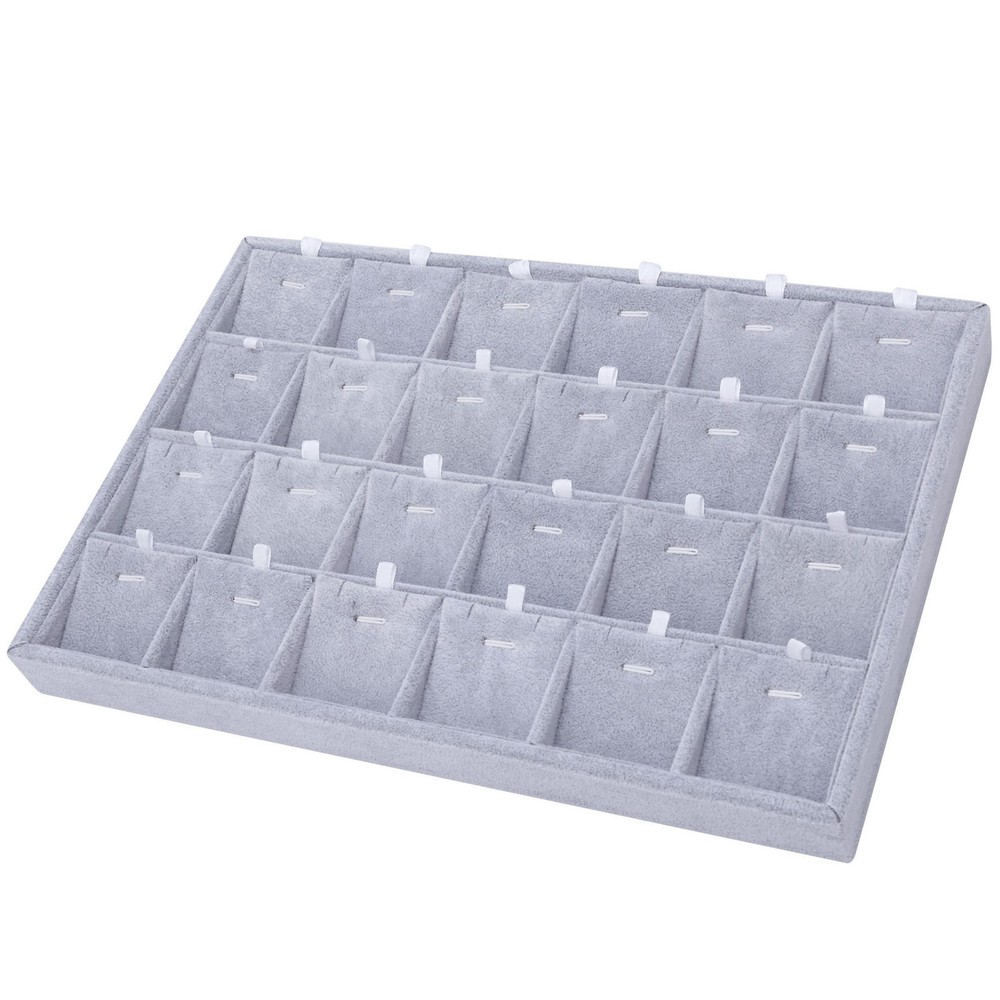 24 Grids Stackable Jewelry Tray Organizer with Removable Dividers, Velvet Jew...