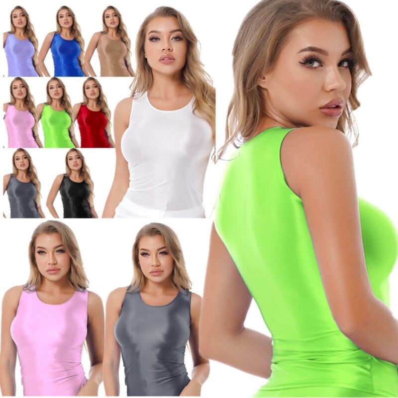 Woman Vest Club Tank Top Gym Vest Camisole Tops Workout Blouse Shiny Tee Thin