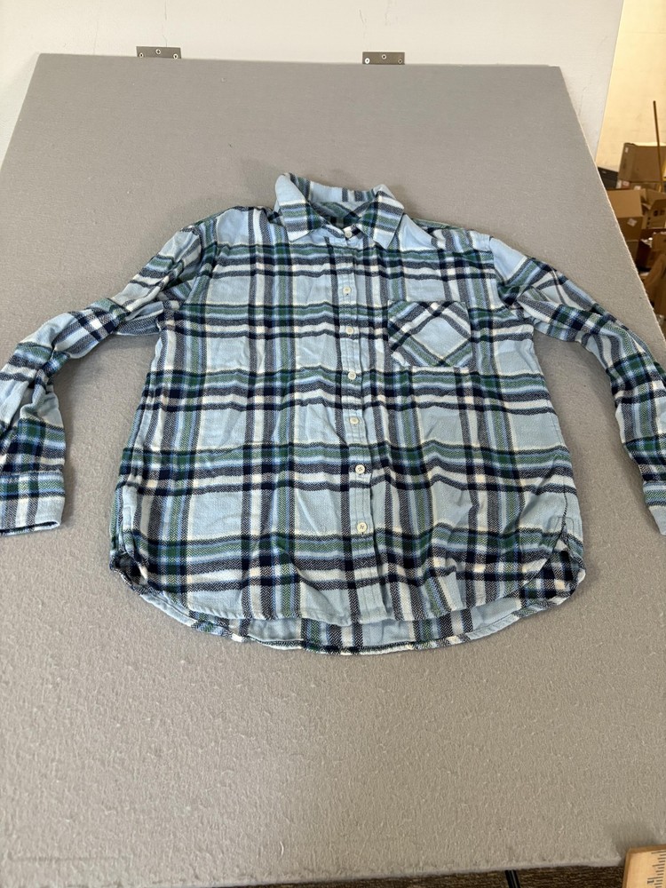 Vineyard Vines Shirt Boys Size 6 Blue Green Plaid Button Down Cotton Long Sleeve