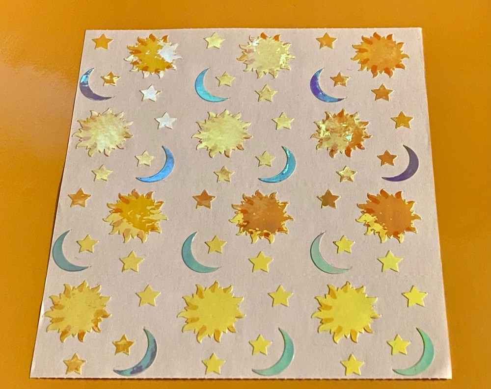 Vintage Mrs. Grossman's Stickers Opal Sun Moon & Stars 1991 Uncut Sheet 12x Mods