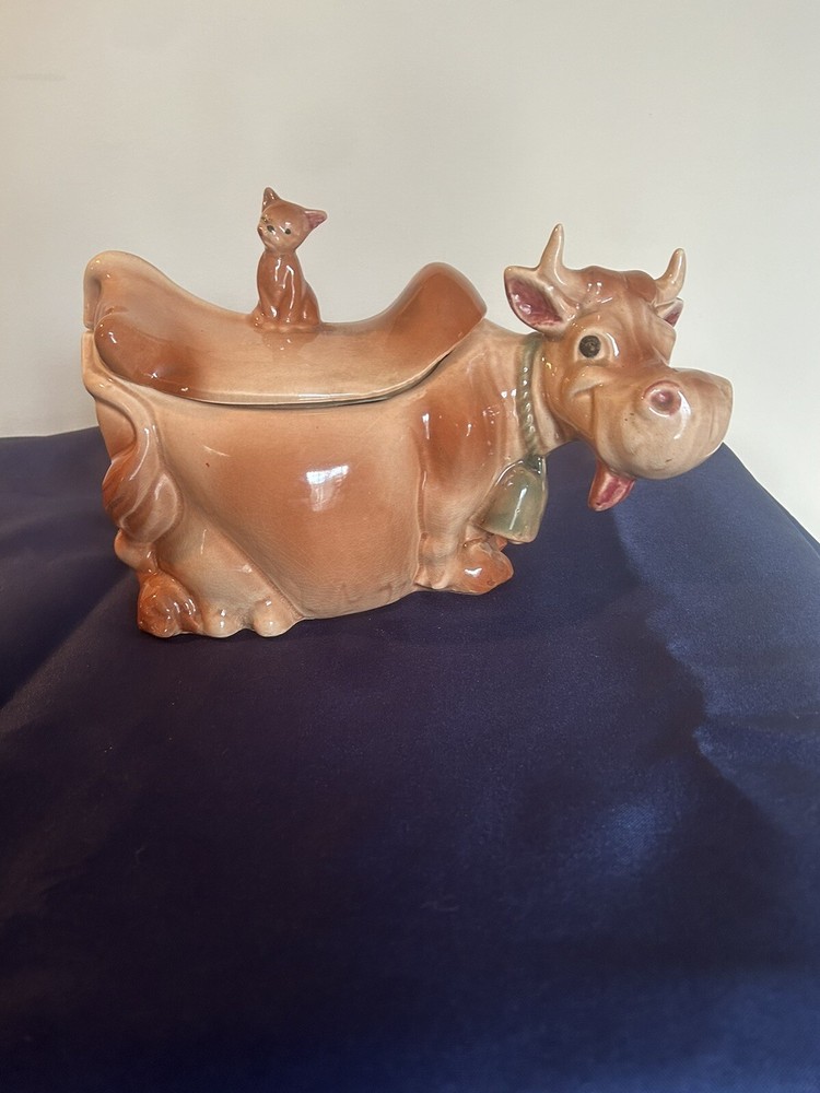 Vintage Brush McCoy Pottery ELSIE the Cow  + Winking Cat Cookie Jar W10