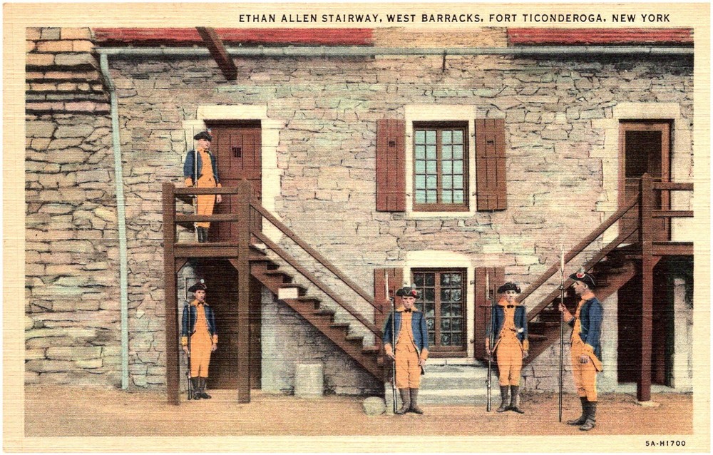 Ethan Allen Stairway West Barracks Fort Ticonderoga New York 1930 Linen Postcard