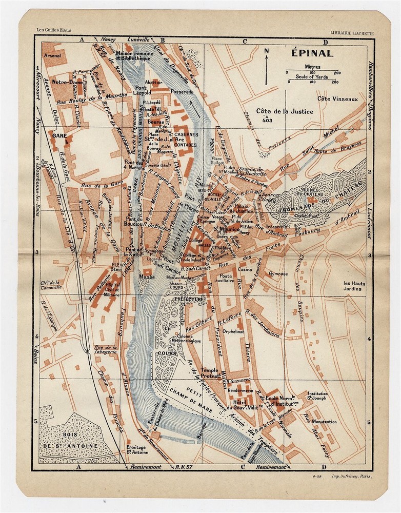 1930 Original Vintage City Map Of Epinal / Vosges / France