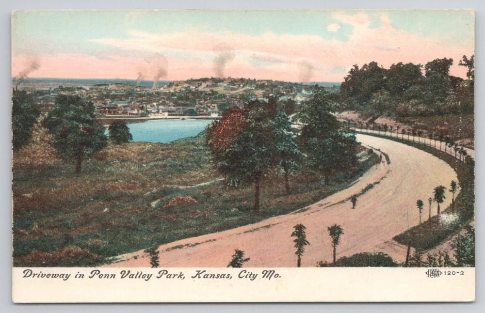 Penn Valley Park Kansas City MO Driveway Vintage Postcard 1910s Skyline View