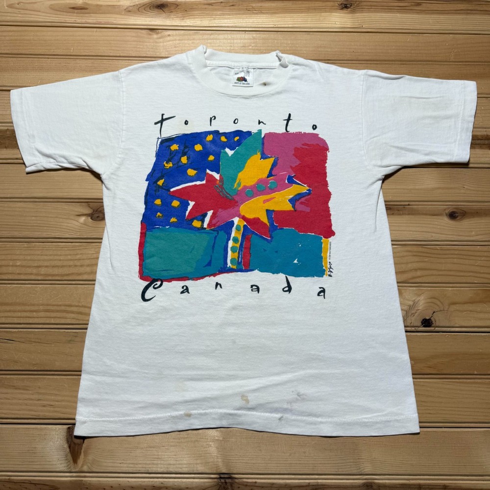 Vintage 90s Toronto Canada Maple Leaf Art Souvenir T-Shirt - Size Small Petite