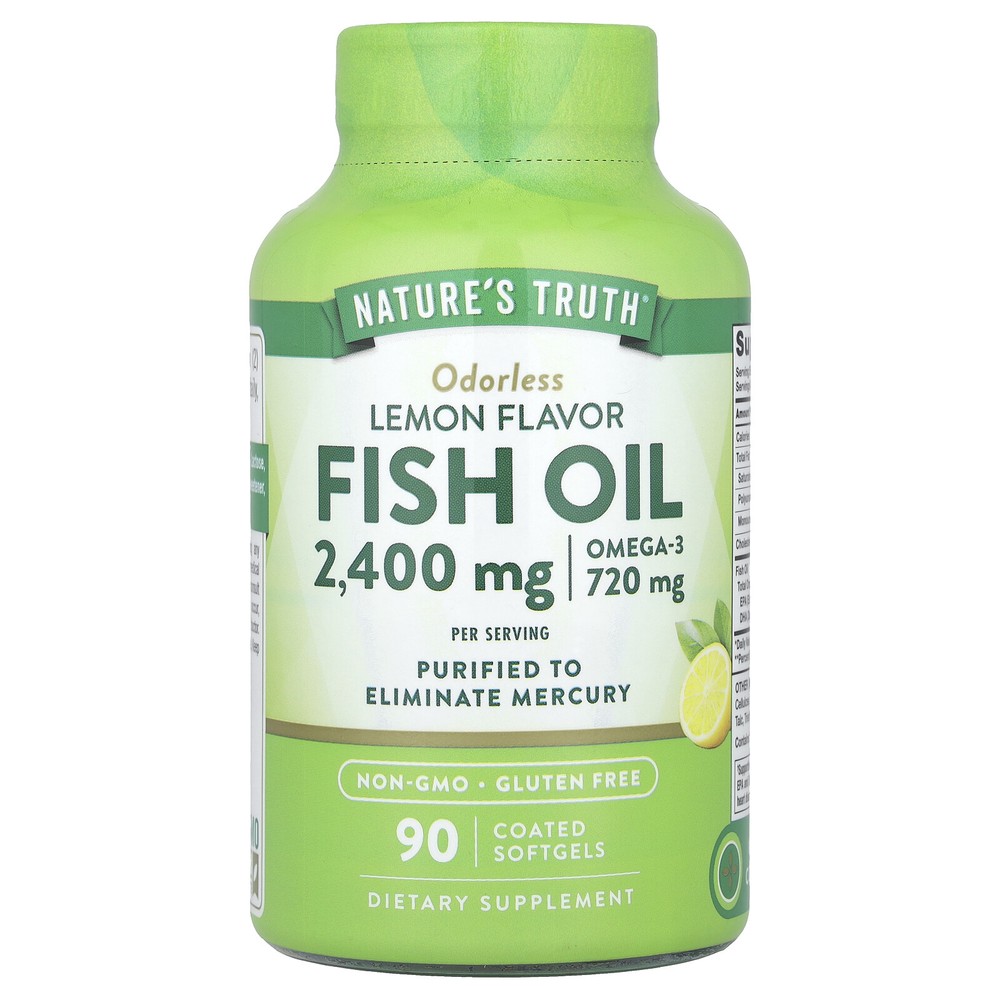 Fish Oil, Lemon, 2,400 mg, 90 Coated Softgels (1,200 mg per Softgel)