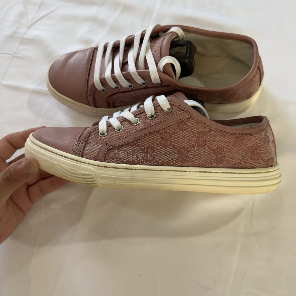 Gucci Gg Monogram Low Top Sneakers In Pink Leather Women Pink Size 38 EU 5 UK