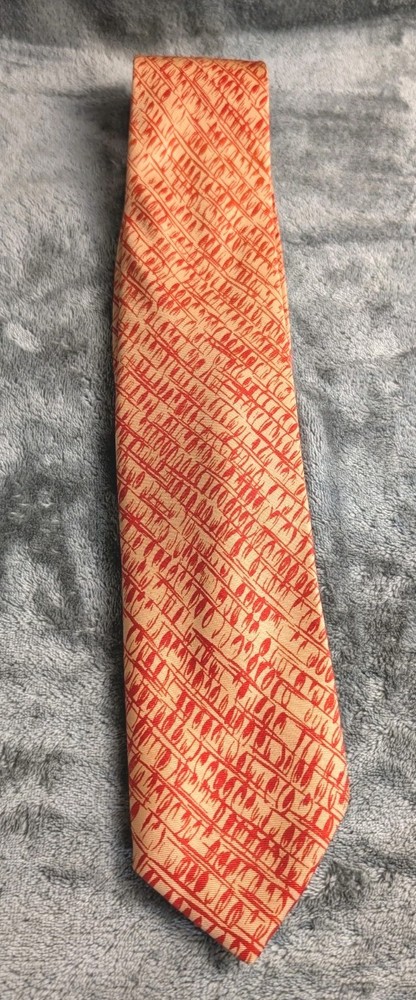 Vintage May Co. California Silk Tie 60s 70s Gold Red Abstract Script Pattern...