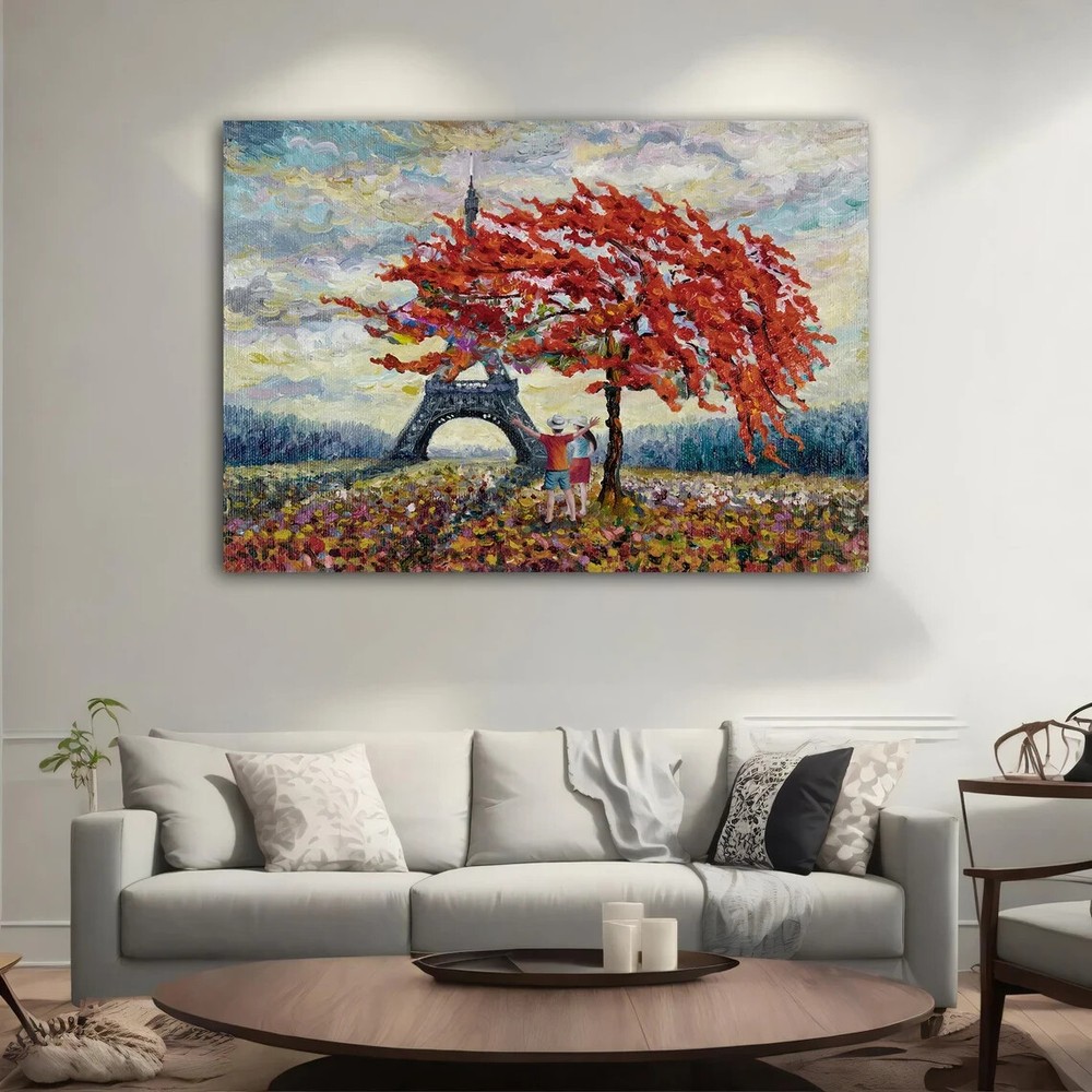Eiffel Tower View & Tree Oil Painting Wall Art Canvas Unframed Print Art