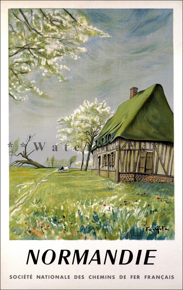 Vintage 1958 Normandie French Countryside Poster Retro Travel Art Print