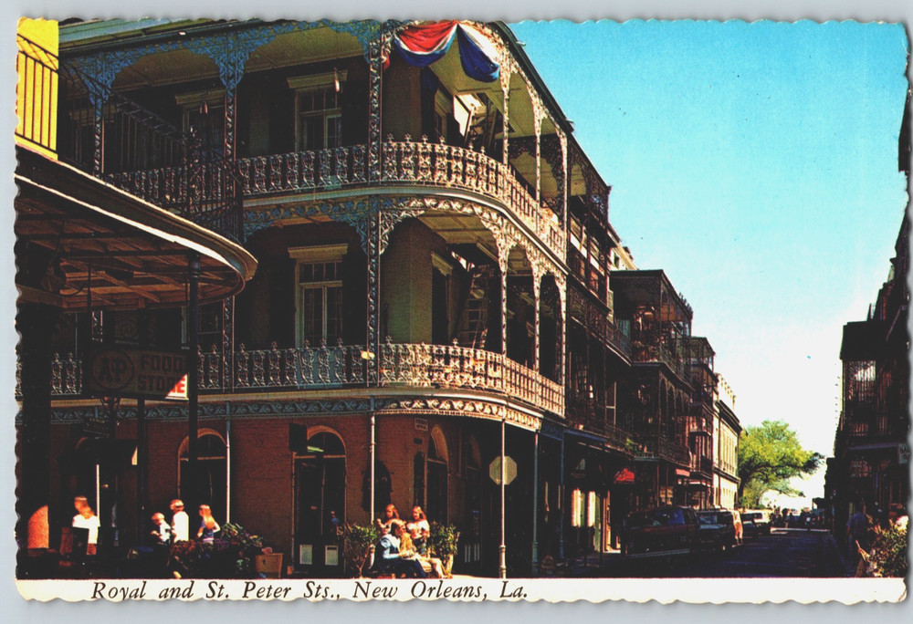 LA New Orleans Lace Balconies Royal St. Peter French Quarter Chrome 6x4 Postcard