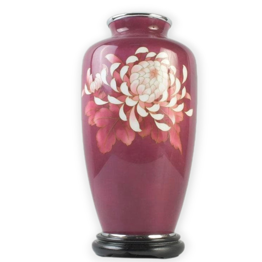 Japanese Cloisonne Vase Vintage Enamel Jar Vessel Chrysanthemum Purple 9.7 inch