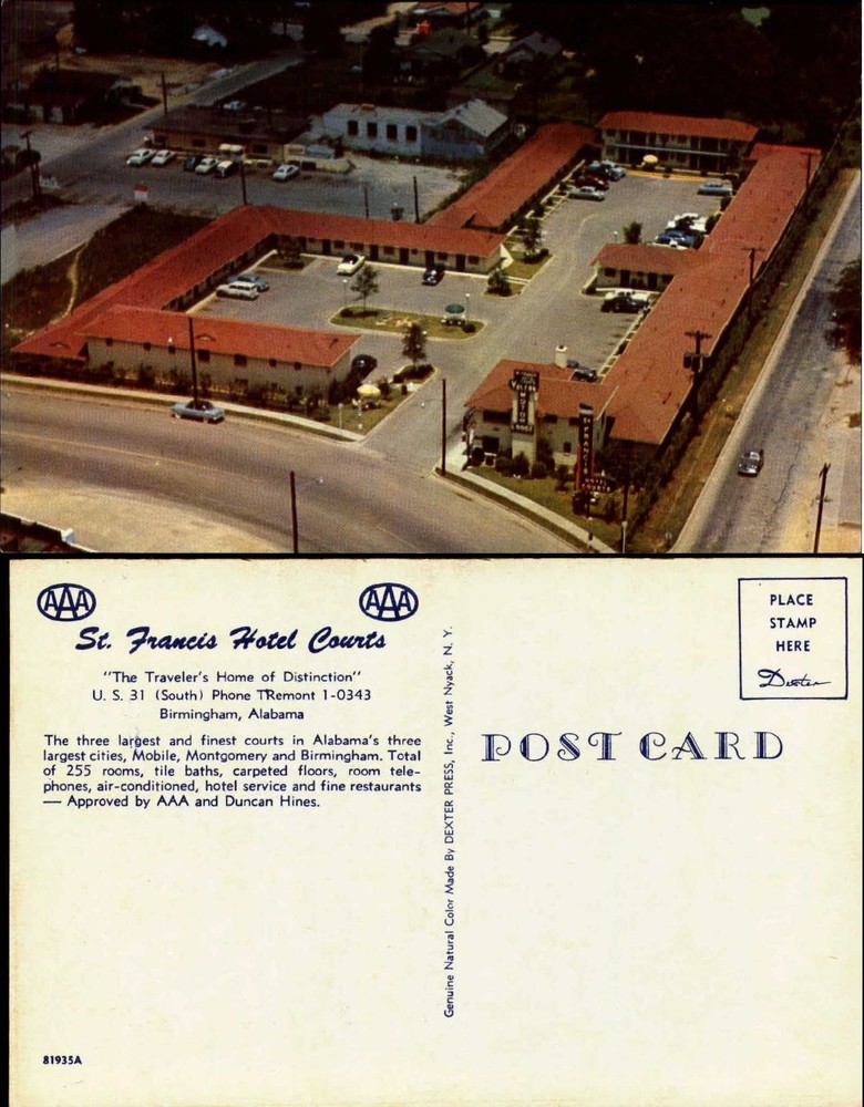 St Francis Hotel Courts Birmingham Alabama aerial view 1960s motel