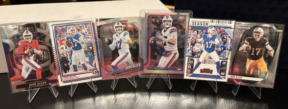 Josh Allen Buffalo Bills Six Card Lot: 2025 Topps Chrome Refractor, Optic…..etc.