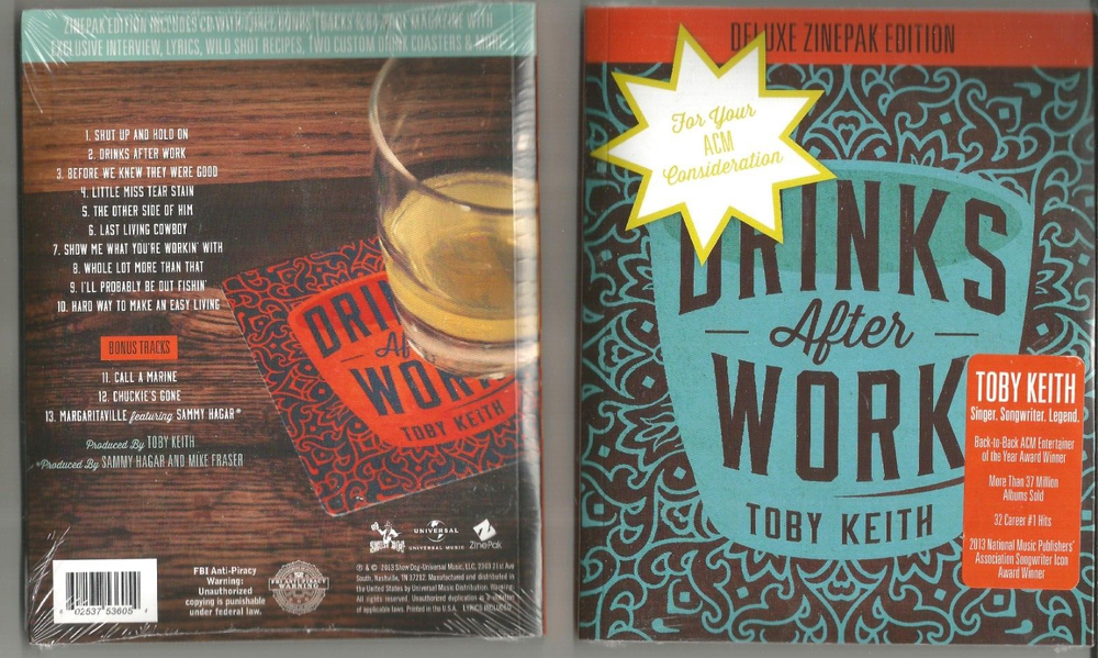TOBY KEITH w/ SAMMY HAGAR Drinks BOOK w/ 3 UNRELEASED TRX& 2 COASTERS CD SEALED