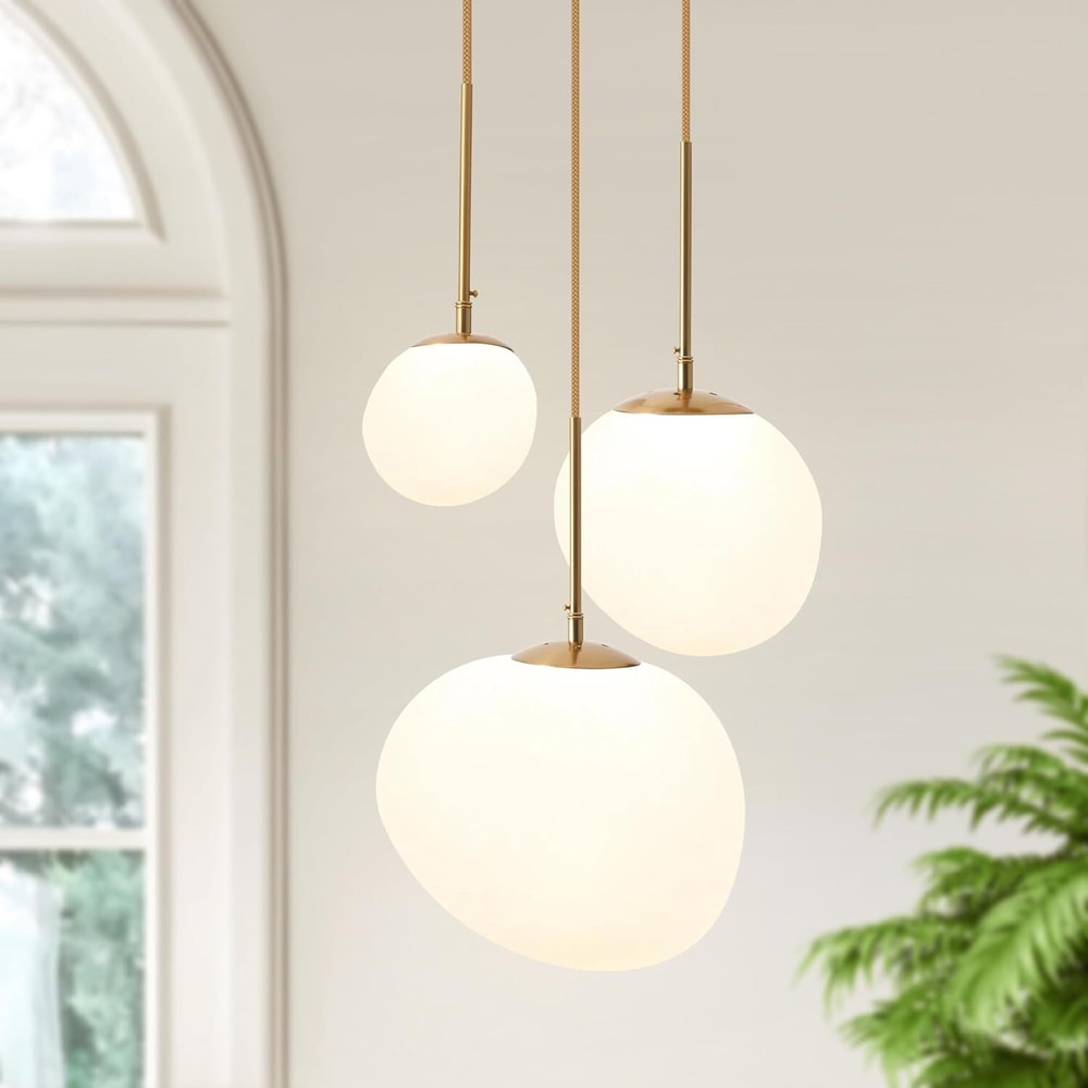 3 Lights Glass Pendant Light  Modern Frosted White Globe Cluster Chandelier