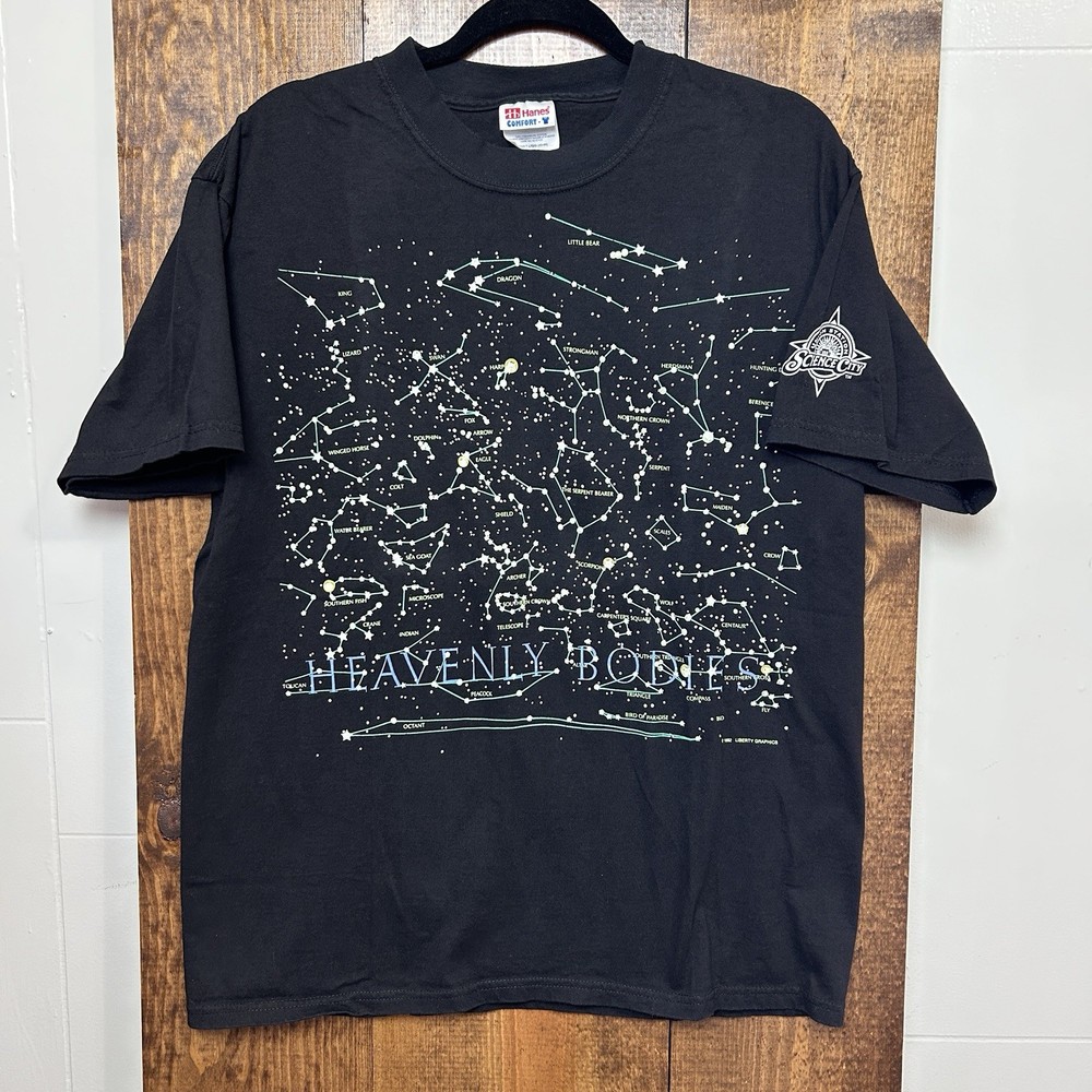 VTG 1992 Graphic T-Shirt L Heavenly Bodies Outer Space Double Sided Glow in Dark