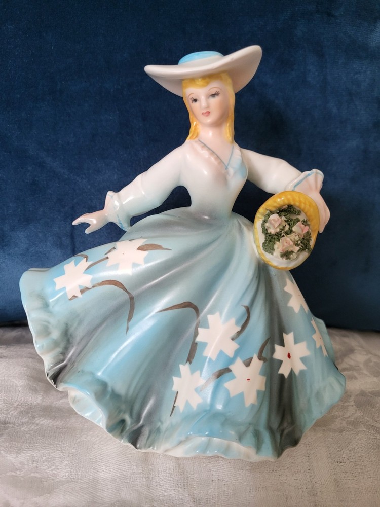 Vintage Lefton Southern Belle with hat porcelain planter vase 3000/B 1950s