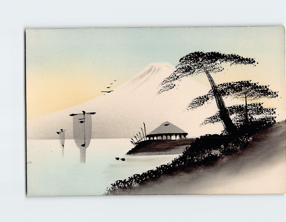 Postcard Trees Lake Mountain Landscape Scenery Painting/Art Print