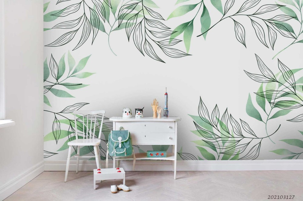 3D Plant Leaf Watercolor Wall Murals Wallpaper Murals Wall Sticker