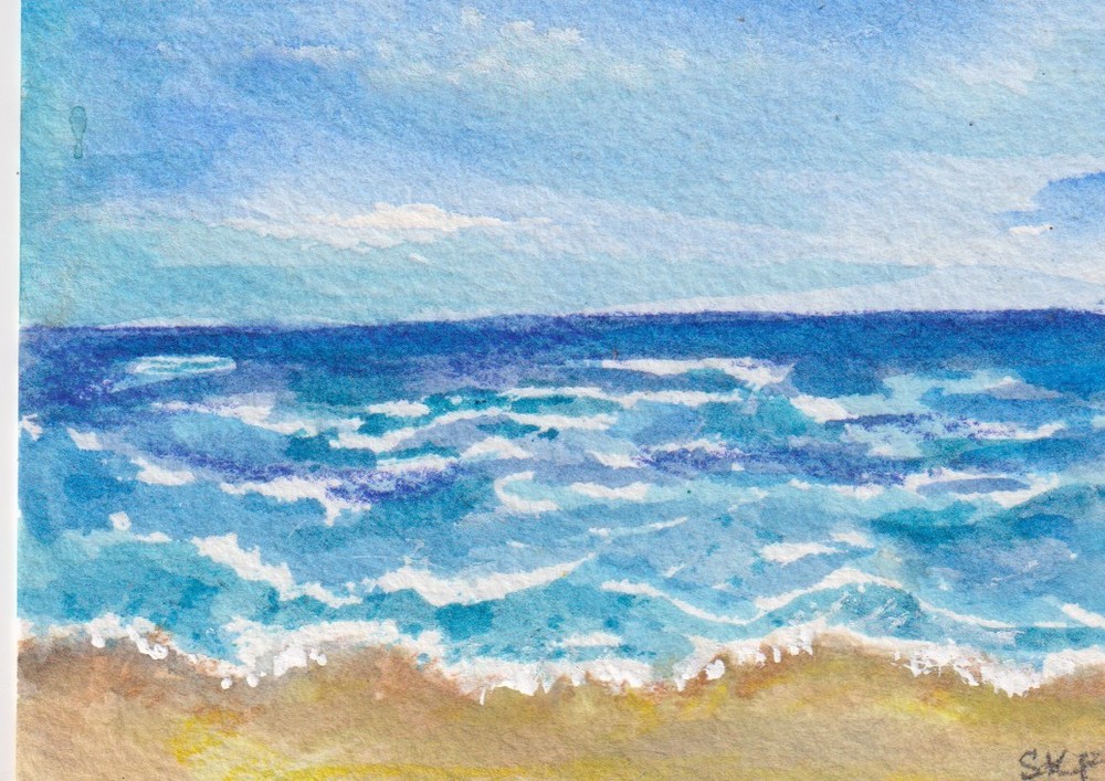 Original ACEO art Seascape, Ocean, Beach View, Waves, Horizontal, Sharon Foster