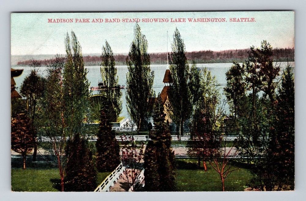 Seattle WA-Washington, Madison Park And Band Stand, Antique, Vintage Postcard