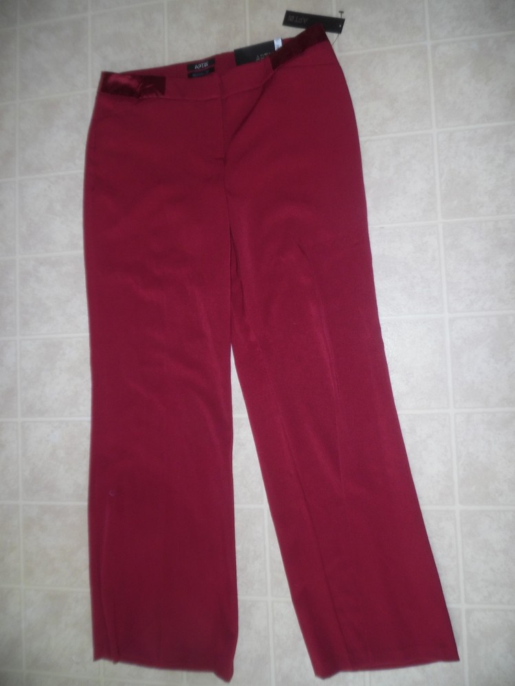 Apt 9 Womens Burgundy Wide Leg Dress Pants Modern Fit Size 10 New