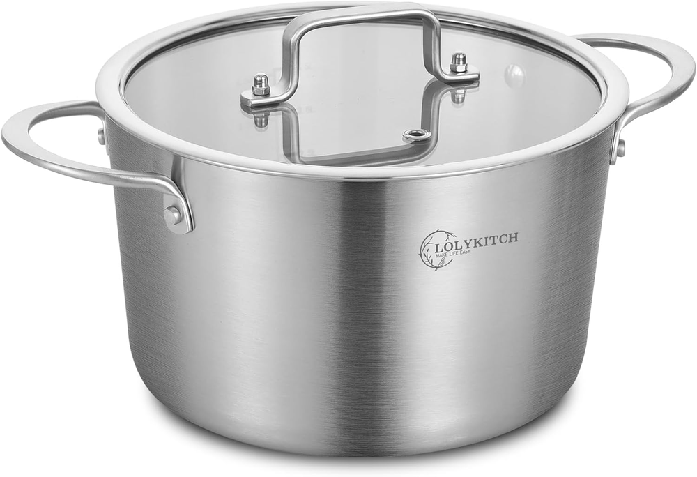 Tri-Ply 3 Quarts Stainless Steel Induction Cooking Pot,Small Stock Pot,Sauce Pot