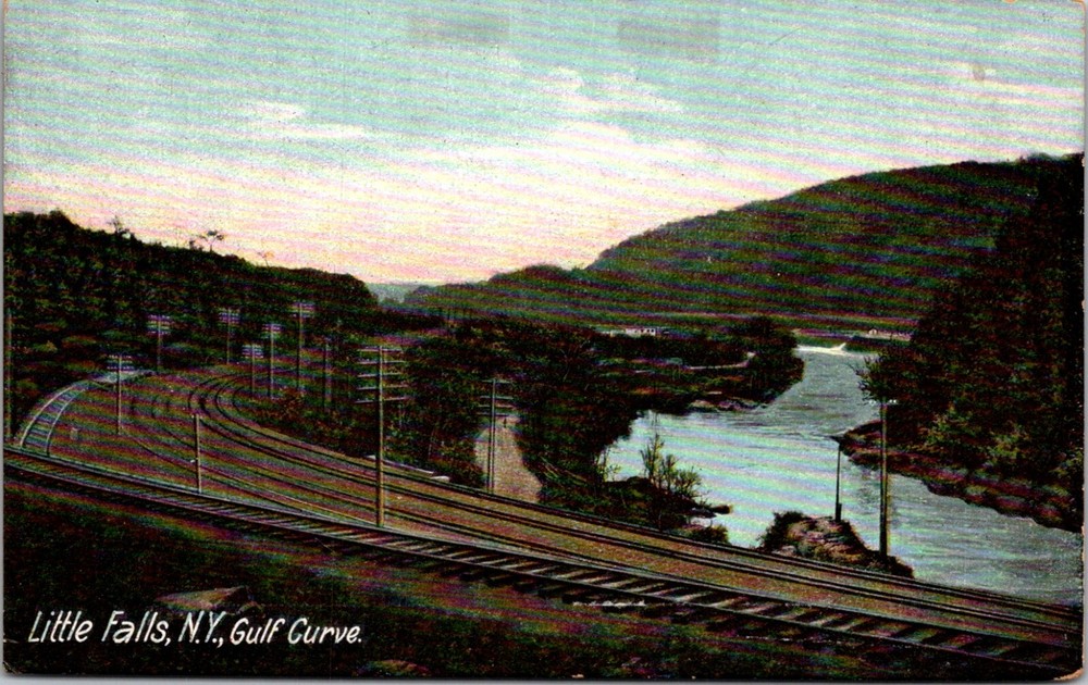 Little Falls New York Central Railroad Gulf Curve Mohawk River Postcard    28339