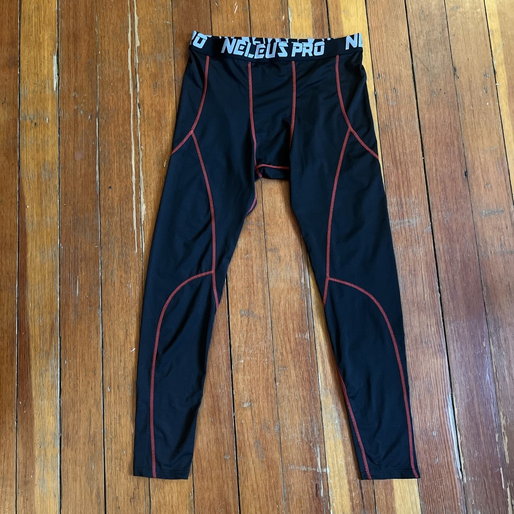 Neleus Pro Sportswear Compression Pants Men’s Large Black With Red Stitching