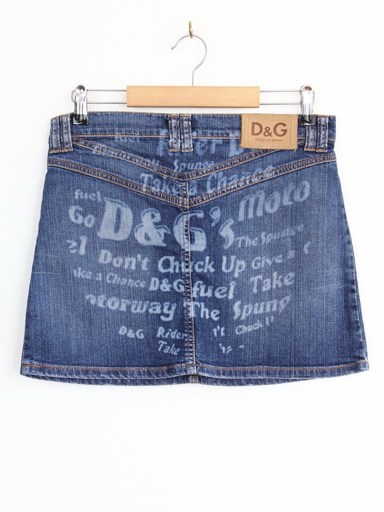 Dolce Gabbana y2k Denim Mini Skirt Big Logo, Size 28/42