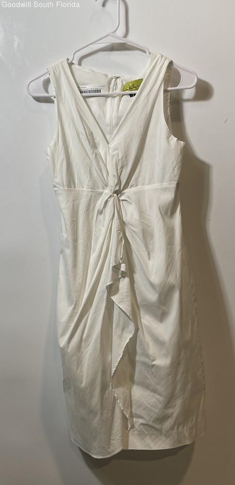 Nicole Miller Womens White Sleeveless V-Neck Draped Back Zip Sheath Dress Size 4