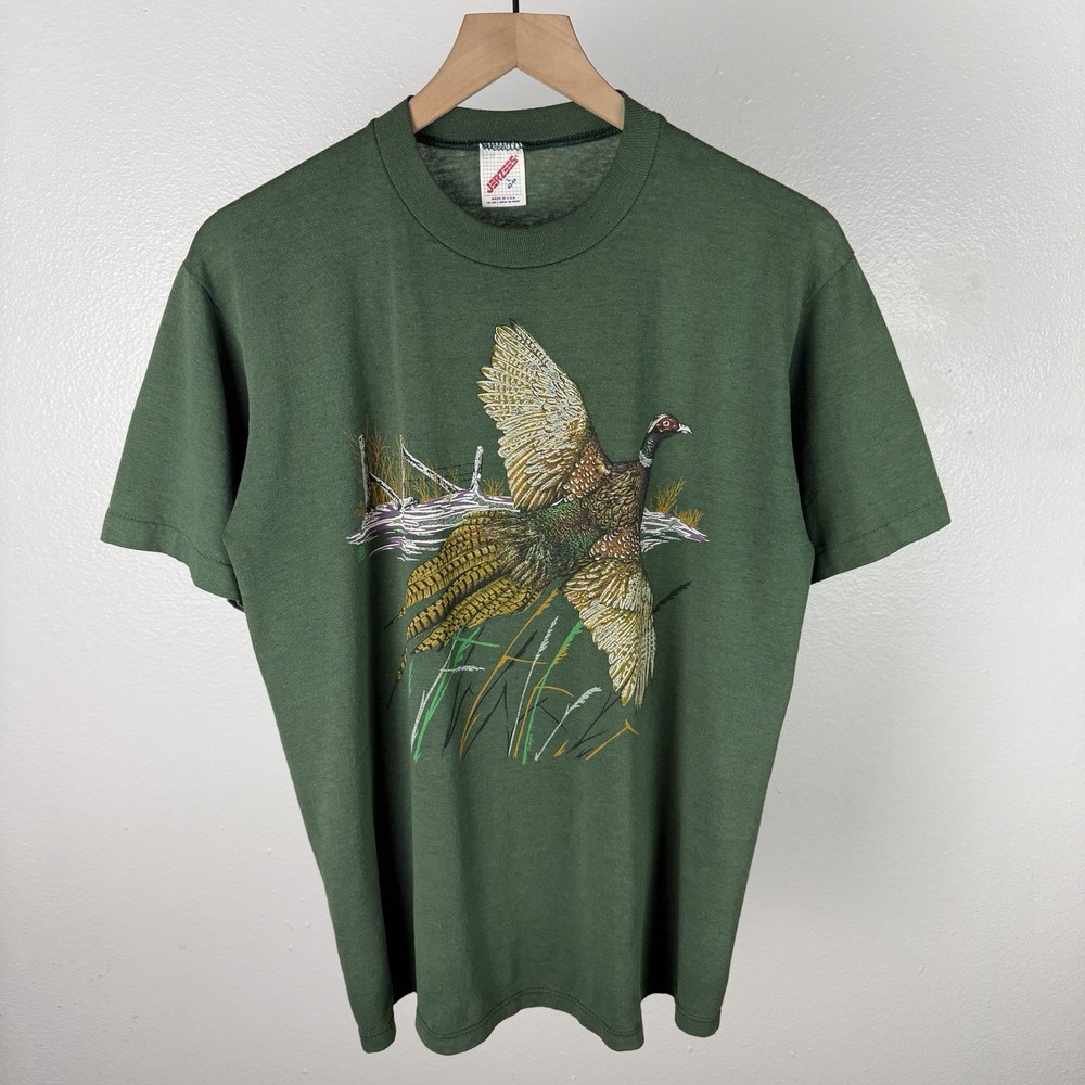 Vintage 80’s Pheasant Bird Graphic USA Single Stitch Hunting T Shirt Size Large