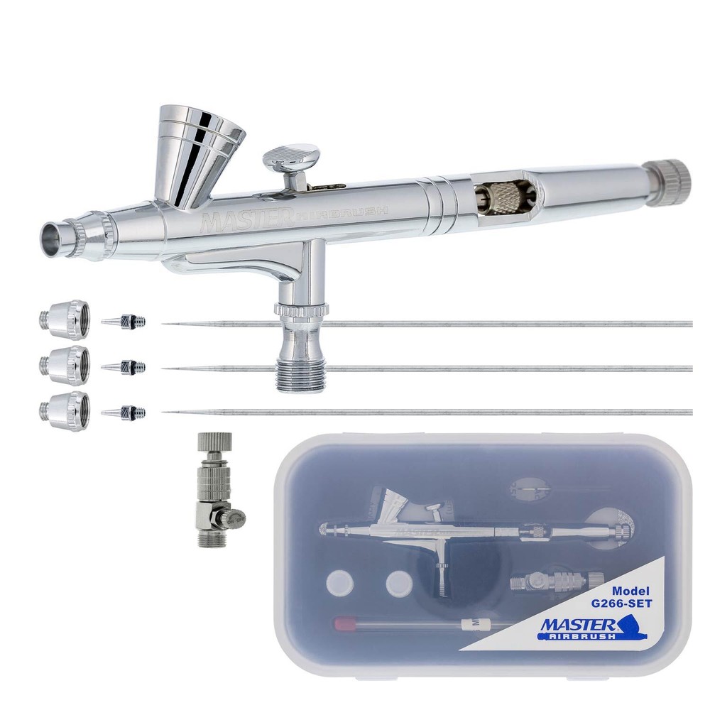 3 Tip MASTER G266 Dual-Action AIRBRUSH PRO SET KIT Hobby Auto Paint Nail Tattoo