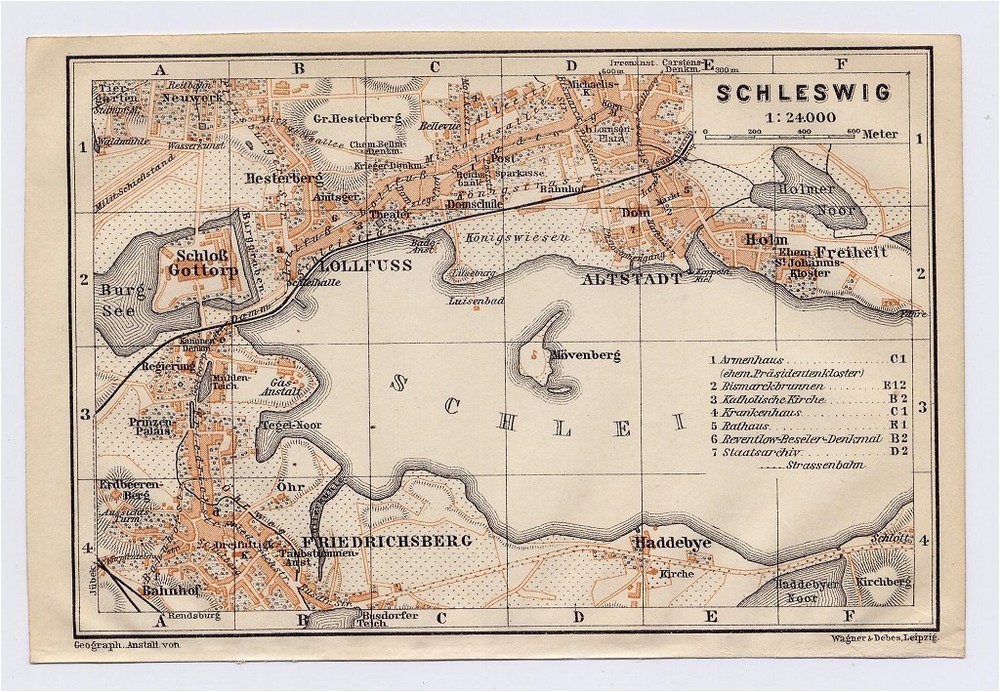 1904 Original Antique City Map Of Schleswig / Schleswig-Holstein / Germany